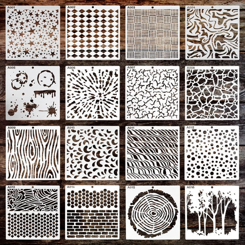 16Pcs Stencils for Painting Reusable Stencils Wall Stencil DIY Craft Template Spray Paint Stencils Marble Crackle Tile Texture Paint Art Stencils ...