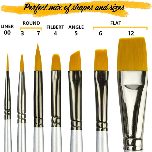 Art Paint Brushes for Acrylic Painting Watercolor Oil Gouache - Body and Face Paint Brushes for Adults Kids. Best Artist Paint Brush Set of 7 pcs,...