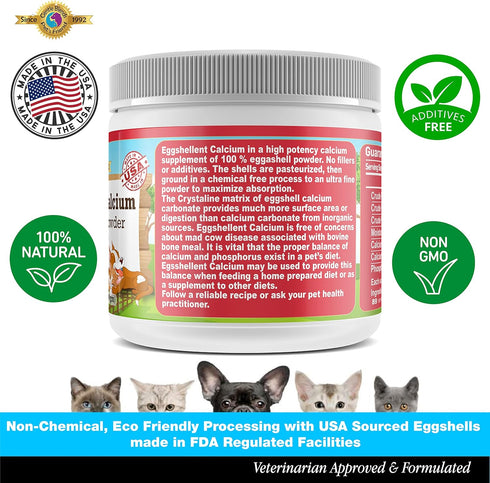 Pet's Friend Eggshellent Calcium 6 oz - Fine Eggshell Powder Calcium Supplement for Dogs and Cats, Low Phosphorous Non-Bovine Ingredients, Nourish...