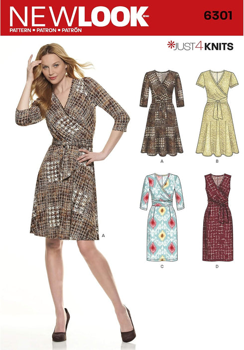 New Look U06301A Misses' Mock Wrap Knit Dress Sewing Template, A (8-10-12-14-16-18-20)...