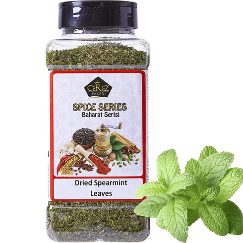 Cerez Pazari Dried Mint Leaves 5.3oz |%100 Natural, Non-irradiated, Non-GMO, Gluten Free, Raw Turkish Dried Spearmint Leaves, Crushed Peppermint T...