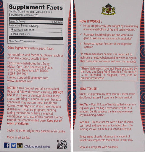 HYLEYS Lakma Super Slim Tea with Peach - 25 Tea Bags...