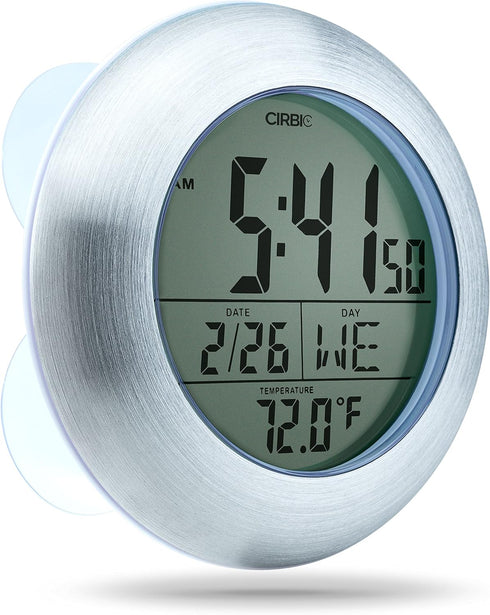 Extra Large Shower Clock with Suction Cups, Date and Temperature, Water Resistant Clock for Bathroom...