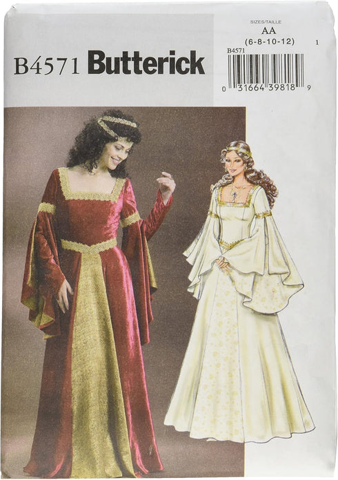 Butterick B4571 Women's Medieval Dress Renaissance Fair Costume Sewing Pattern, Sizes 6-12...