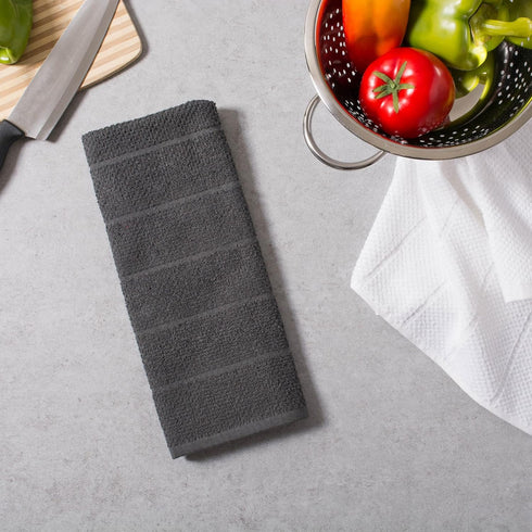 DII Basic Chef Collection, Assorted Terry Kitchen Towel Set, Dishtowel Set, Mineral Gray, 4 Piece...
