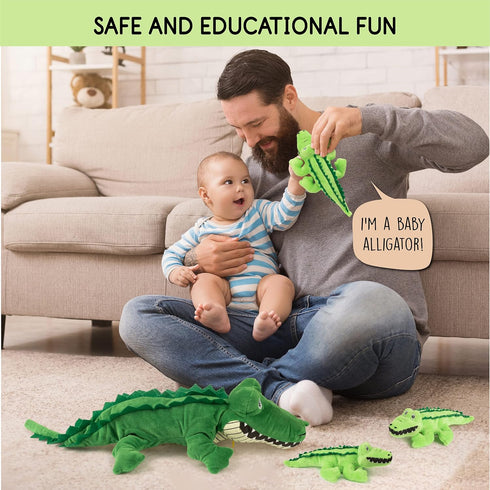 Plush Creations Talking Stuffed Mommy Alligator with 3 Baby Alligators in her Tummy | Stuffed Animal Family | Stuffed Animal Mom and Baby | Baby T...