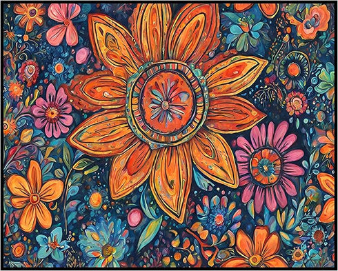 Posterizer 1 pcs- psychedelic funky hippie colorful flowers 2-Fantasy & Fiction Art-Retro Art- Living Room Bedroom Decor- unframed wall art...