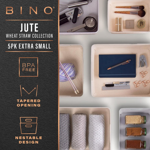 BINO | Woven Plastic Basket | XS (Natural Grey), 5-Pack | THE JUTE COLLECTION | Home Organization, Space - Saving Storage, Stylish Design | Jute B...