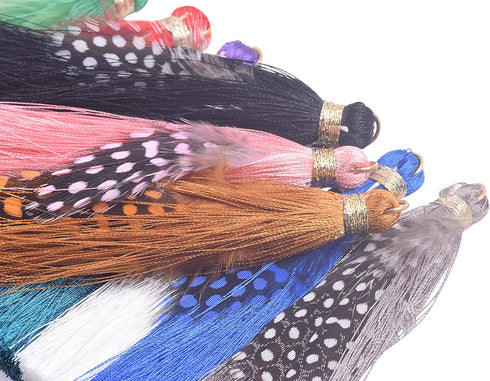 KONMAY 20pcs 10.0cm/4.0'' Mixed Imitation Silk Tassels with Feather and Jump Golden Ring for Jewelry Making and Crafting...