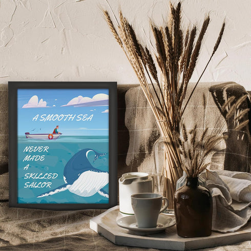 Posterizer 1 pcs-A Smooth Sea Never Made A Skilled Sailor quote-Quotes and Poems-Gift for Nature, Surfers and Beach Lovers-Decor for Home & Office...