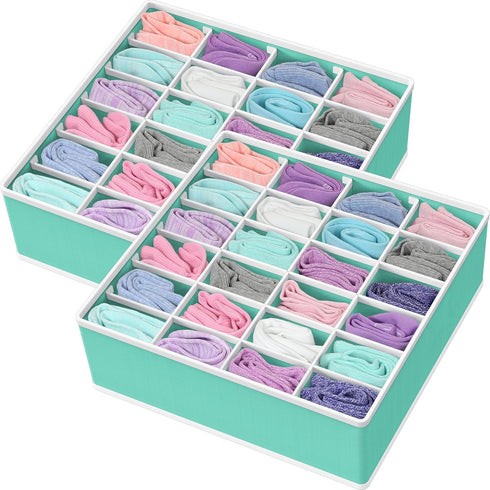 Simple Houseware 2 Pack Closet Sock Organizer, 24 Cell Drawer Divider, Turquoise...