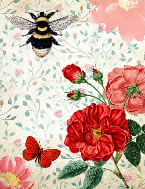 Bees & Birds Mulberry Rice Paper, 8 x 10.5 inch - 6 x Different Printed Mulberry Paper Images 30gsm Visible Fibres for Decoupage Crafts Mixed Medi...