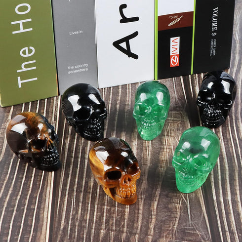 Artistone 2.0" Green Fluorite Crystal Skull Head Decor Statue,Hand Carved Natural Polished Gemstone Human Skull Figurine Pocket Reiki Healing Ston...