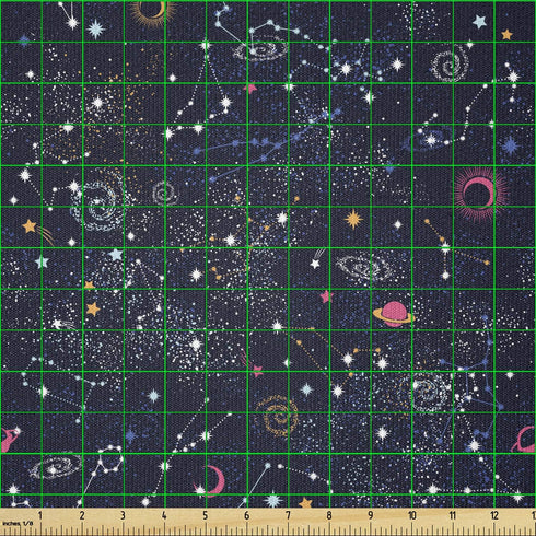 Lunarable Constellation Fabric by The Yard, Star Clusters Galaxies and Planets Astrology Themed Abstract Illustration, Stretch Knit Fabric for Clo...