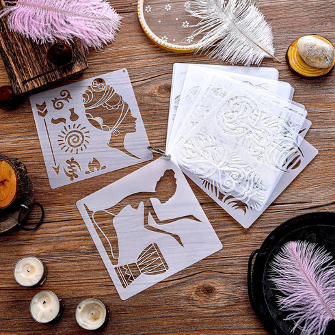 16 Pieces African Tribal Stencils Congo Mask Stencil Tribal Faces Stencil African Stencil Template Tribal Wall Painting Stencil and Metal Open Rin...