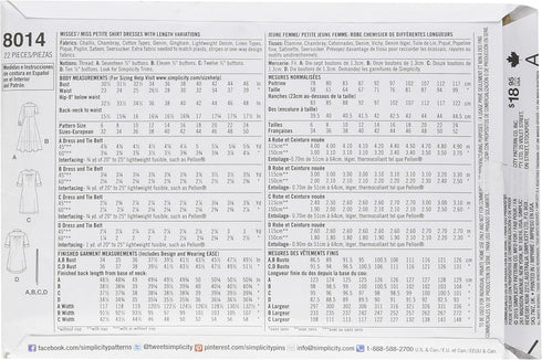 Simplicity 8014 Women's Shirt Dress Sewing Patterns, Sizes 6-14...