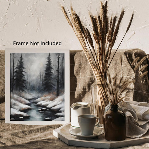 Posterizer 1 pcs-trees and snow in a winter day-in oil painting style-1-Landscape & Nature Art-GIft for Men Women Teens-Dining Room Decor- unframe...