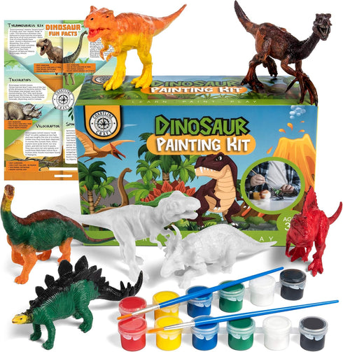 STEM.org Dinosaur Painting Kit for Kids with Dino Trivia-Dinosaur Crafts for Kids Ages 3-5 + w/ 2T-Rex Dinosaur Set - Screen Free, Educational Din...