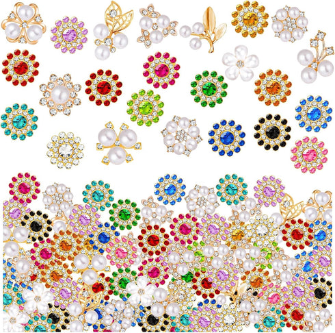 360 Pcs Rhinestone Buttons Flower Buttons Sets, DIY Flat Back Flower Rhinestone Buttons, Faux Pearl Embellishments Buttons Crystal Glass Beads for...