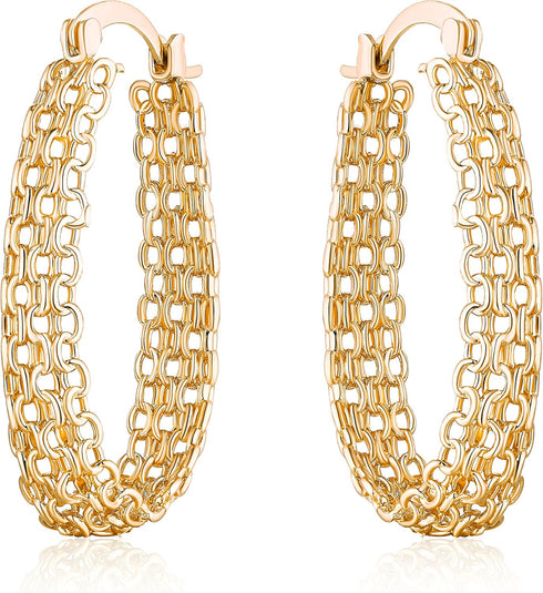 Gold Filigree Earrings for Women | Barzel 18K Gold Plated Link Mesh Braided Filigree Hoop Earrings (Gold)...
