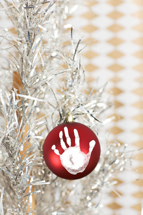 Pearhead Red Handprint Ball Ornament, DIY Baby Hand or Footprint Holiday Keepsake, Baby's First Christmas...