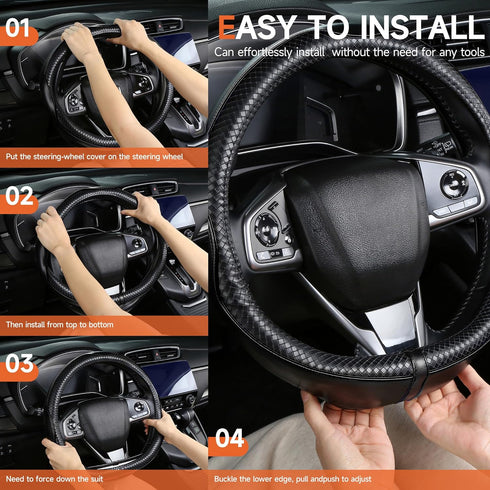 Black Steering Wheel Cover?Heavy Duty?Anti-Slip, Safety, Soft, Leather Steering Wheel Cover,Adaptable to 14.5-15 inches Steering Wheel...