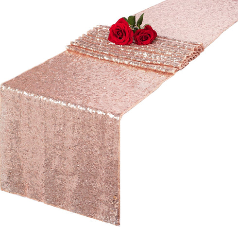 Rose Gold Glitter Sequin Table Runner 12x72 inch for Sparkling Your Party Home Table Docorations Happy Birthday Wedding Bridal Shower Baby Shower...
