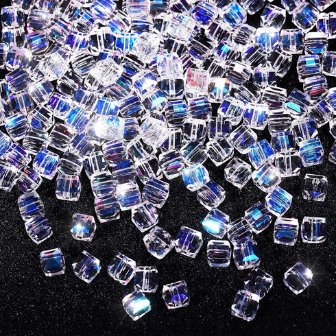 400 Pcs Crystal Cube Beads 6 mm Clear Crystal Square Glass Beads for Necklace Bracelet DIY Jewelry Crafts Making Supplies (AB Color)...
