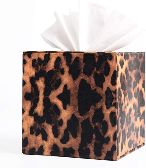 S Forever Home Decor Cube Tissue Box Holders PU Leather Square Tissue Box Cover (Leopard)...