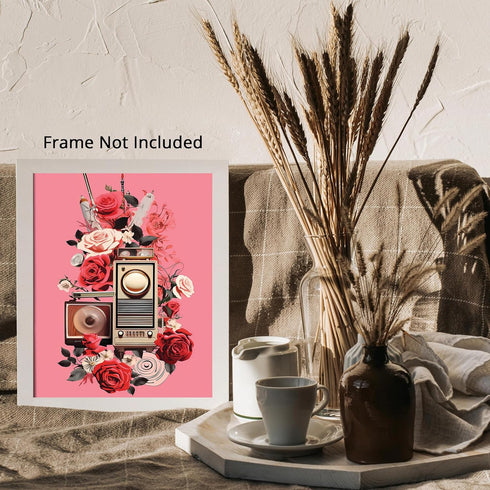 Posterizer 1 pcs-old timey radio-pink background collage-Abstract & Modern Art-Floral & Botanical Art-Gift for Art Lovers- UNFRAMED Wall Art...