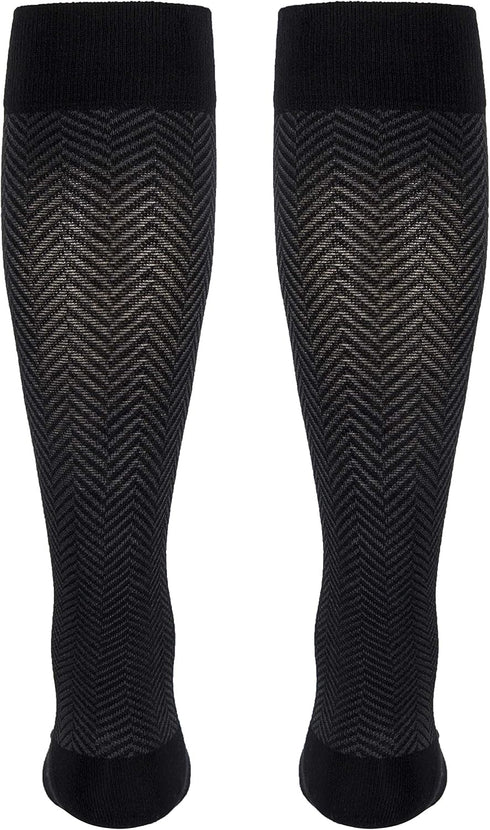 20-30 mmHg Cotton Socks for Women, Black Herringbone, Large...