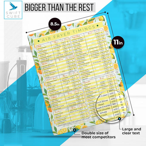 Air Fryer Magnetic Cheat Sheets, Multicooker Cheat Sheet Recipe Magnets, with Cooking Temperature, Time & Size Chart Conversion Measurement, Orang...