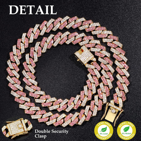 Gold Dog Chain Collar Diamond Cuban Collar Walking Metal Chain Collar with Design Secure Buckle Dog Collars for Medium Large Dogs (18inch, Pink-Go...
