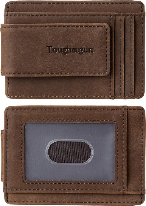 Toughergun Slim Minimalist Wallet for Men with Magnetic Money Clip Leather Wallet, Credit Card Holder RFID Blocking Front Pocket Holds Cash and Ca...