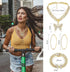 Sanfenly Cuban Link Chain Jewelry Set Bling Rhinestone Butterfly Pendant Necklace Bracelet and Crystal Large Hoop Earrings Set Silver Gold Accesso...