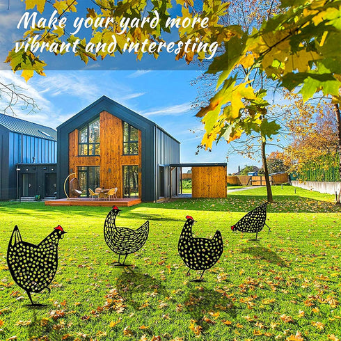 5PCS Rooster Animal Stakes, Chicken Family Garden Silhouette Yard Art, Hollow Out Animal Shape Decor for Outdoor-for Lawns Backyard 5PCS...