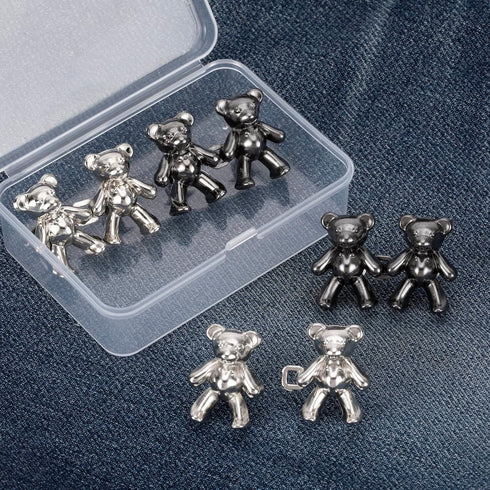 4 Sets Cute Bear Button Pins for Jeans? No Sew and No Tools Instant Pant Waist Tightener, Adjustable Jean Buttons Pins for Loose Jeans Replacement...