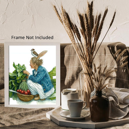 Posterizer 1 pcs-whimsical magical scene with farmer with bunny ears-Kids Room Art-Art for Animal Lovers-Gift for Daughter, Son, Kids- unframed wa...
