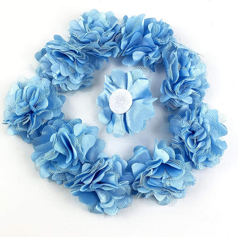 Worlds 10pc Boutique Lace Chiffon Fabric Flower Mesh Flowers 2" Inch (Blue)...