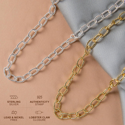 PORI JEWELERS 925 Sterling Silver 4.5mm Filo Chain Link Anklet - Available in Silver or Yellow...