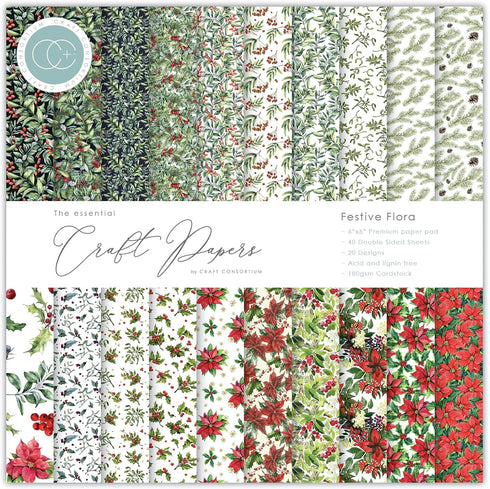 Craft Consortium CCEPAD011B Festive Flora 6 x 6 Paper Pad...
