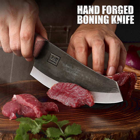 ENOKING Nakiri Knife, 6.6 Inch Meat Cleaver Vegetable Kitchen Knife Hand Forged Japanese Chef Knife High Carbon Steel Chopping Knife with Leather ...