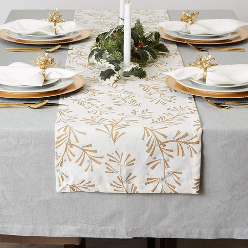 DII Holiday Dining Table Linen Metallic Fabric Kitchen Décor, Christmas Table Runner, 14x108, Gold Holly Leaves...
