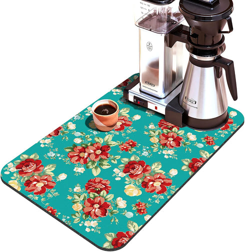 Coffee Bar Mat Accessories for Countertop Pioneer Flower Absorbent Hide Stain Rubber Backed Dish Drying Mats for Kitchen Counter Draining Pad Deco...