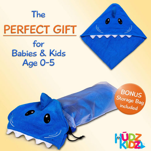 Hooded Baby Shark Towel, Soft 100% Cotton, Perfect for Newborn Through Toddler (Blue)...