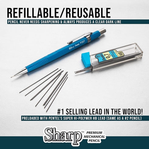 Pentel Sharp Mechanical Pencil (0.7mm), Black & Blue Barrel, 5 pack (P2057BP5AC)...