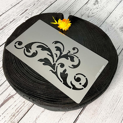 Aleks Melnyk No.349 Metal Stencil, Swirls, Ornaments, Flowers Vine, Patterns, Border, Small Stencil, 1 PC, Template for Wood Burning, Engraving, C...