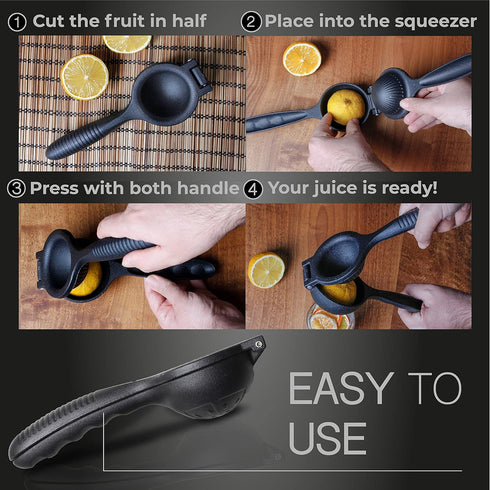 Lemon Lime Squeezer, Citrus Juicer, Heavy Duty Die Cast Metal, Manual Hand Press, Premium Professional Quality, Easy Cleaning, More Juice (Black)...