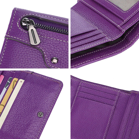 AINIMOER Small Leather Wallet for Women, Slim Compact Credit Card Holder RFID Blocking Wallets Organizer with Coin Pocket, Lichee Purple...