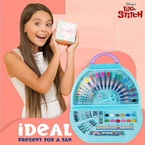 Disney Stitch Kids Art Set 40 Plus Pieces Princess Kids Colouring Sets Paints Colouring Pencils Markers Crayons Travel Art Supplies Gifts for Kids...
